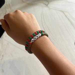 Christmas Noel set of two preppy fun red and green bracelets.